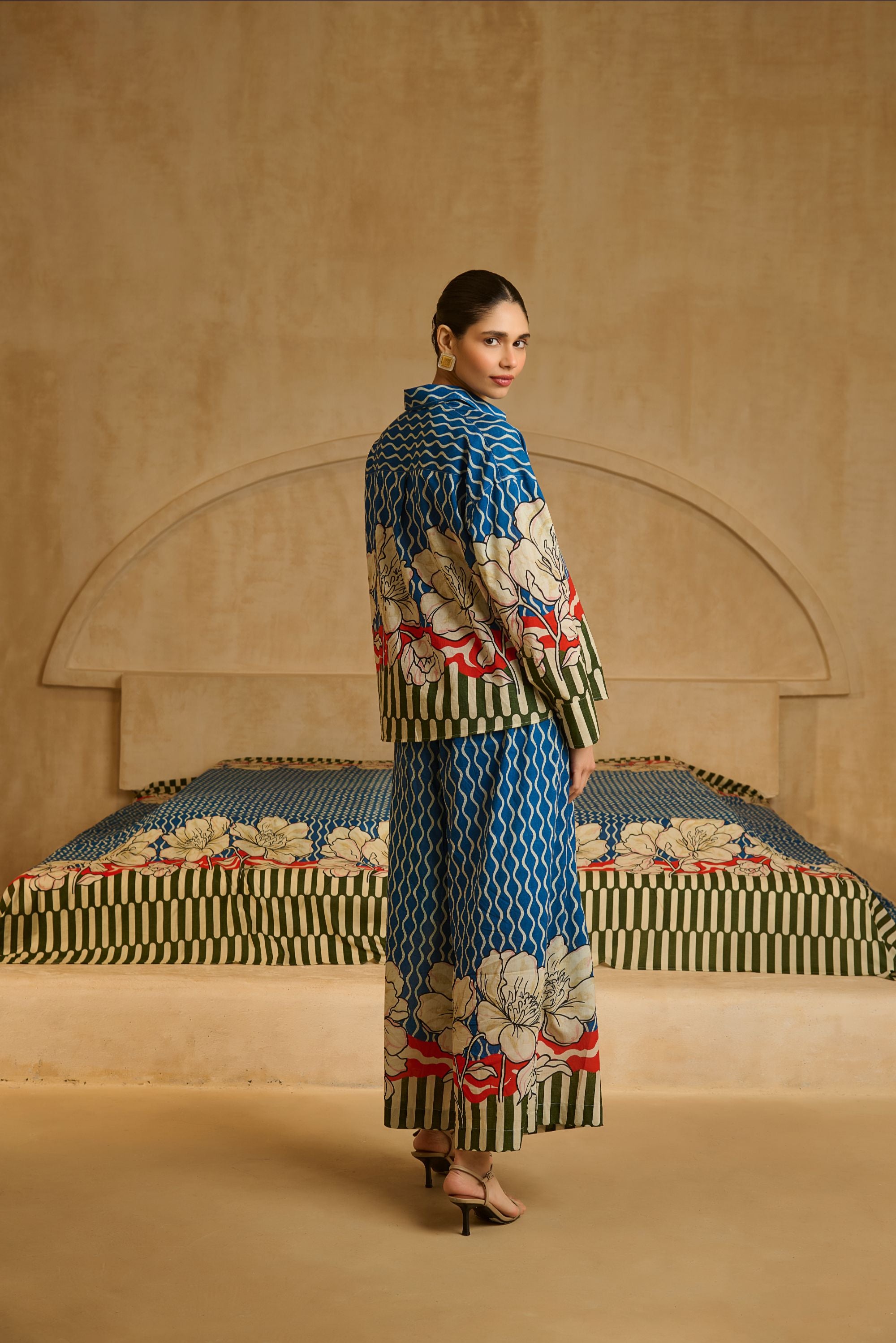 Blue and Olive Floral Print Co-ord Set.