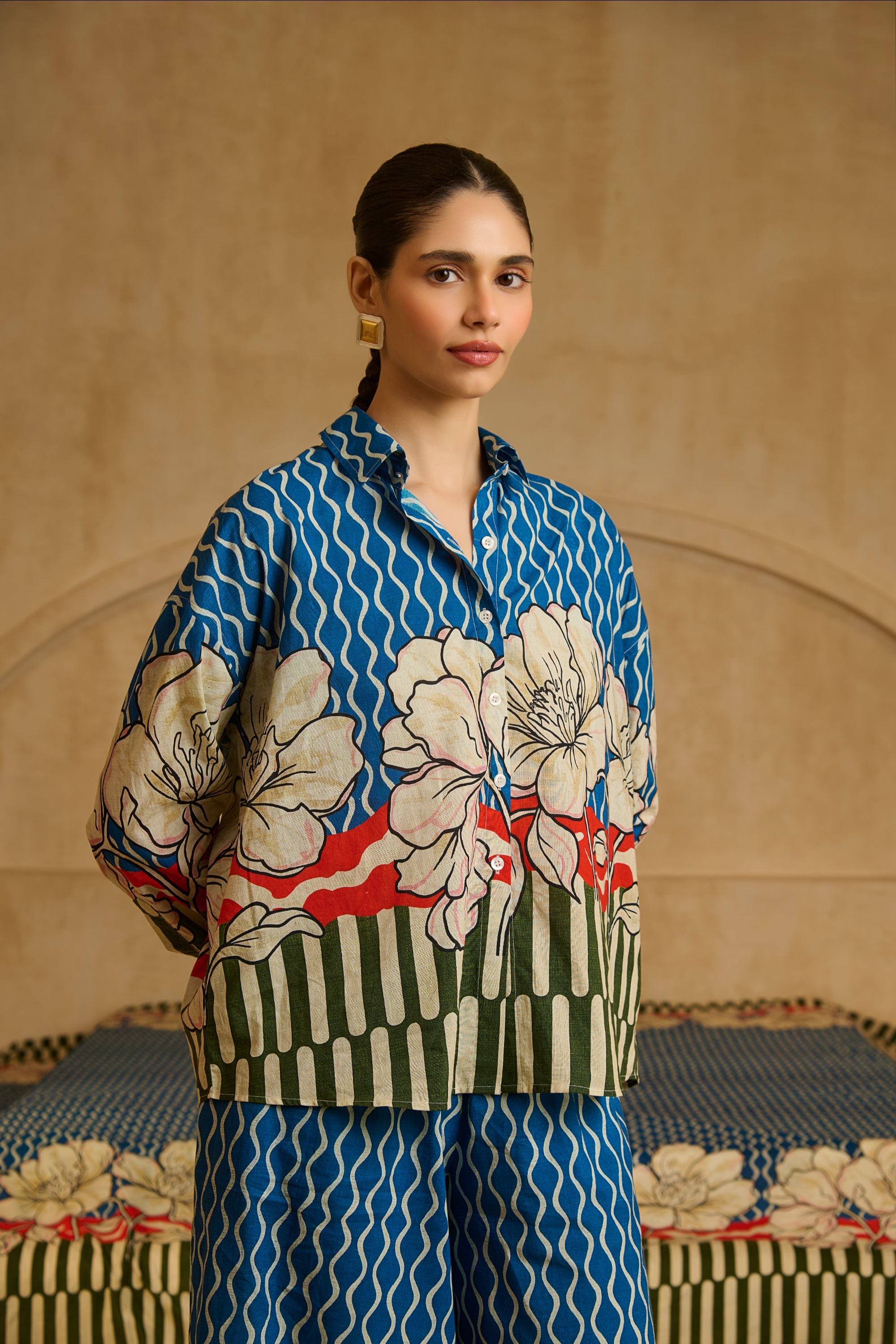 Blue and Olive Floral Print Co-ord Set.