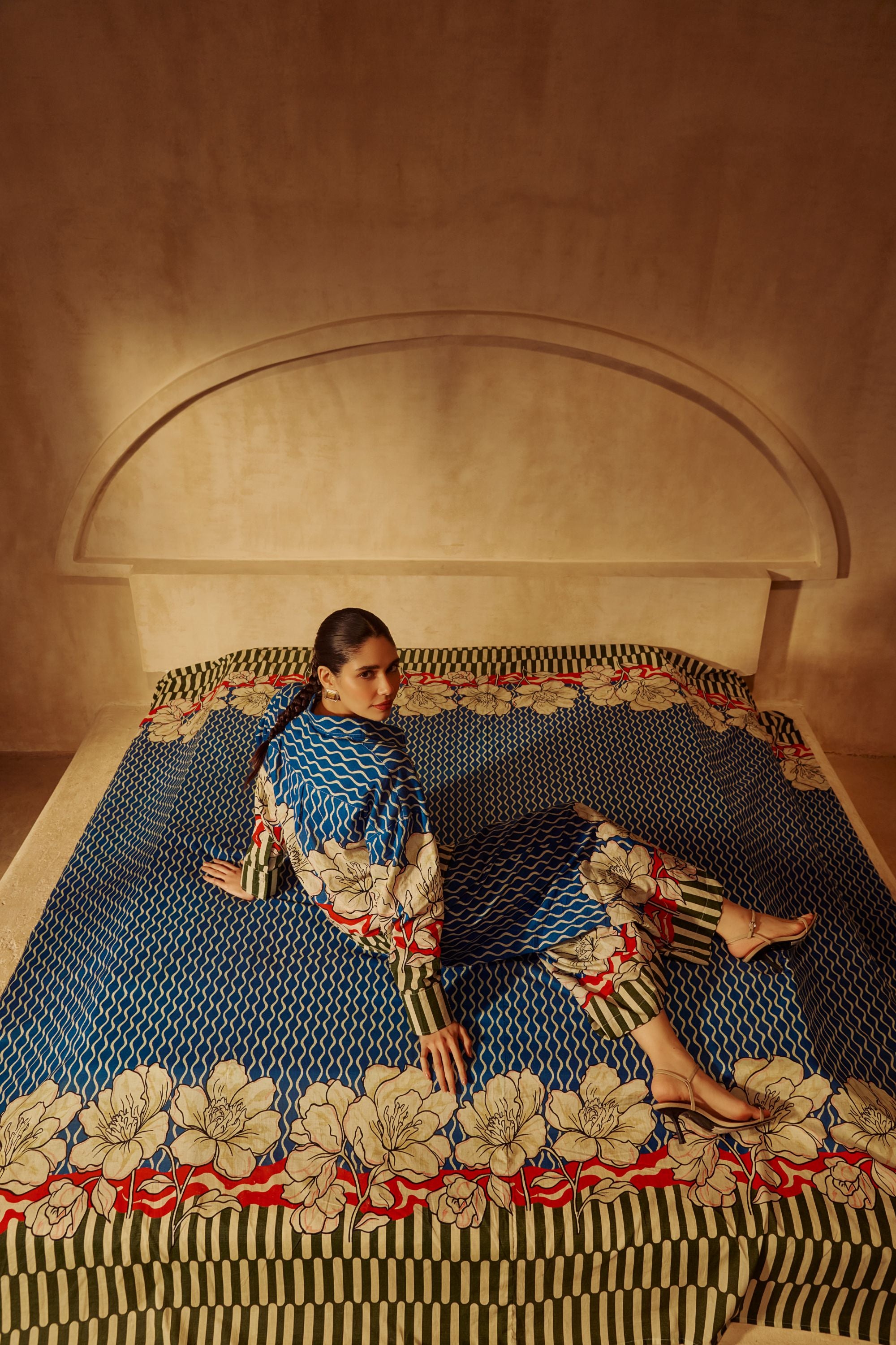 Blue and Olive Floral Print Co-ord Set.