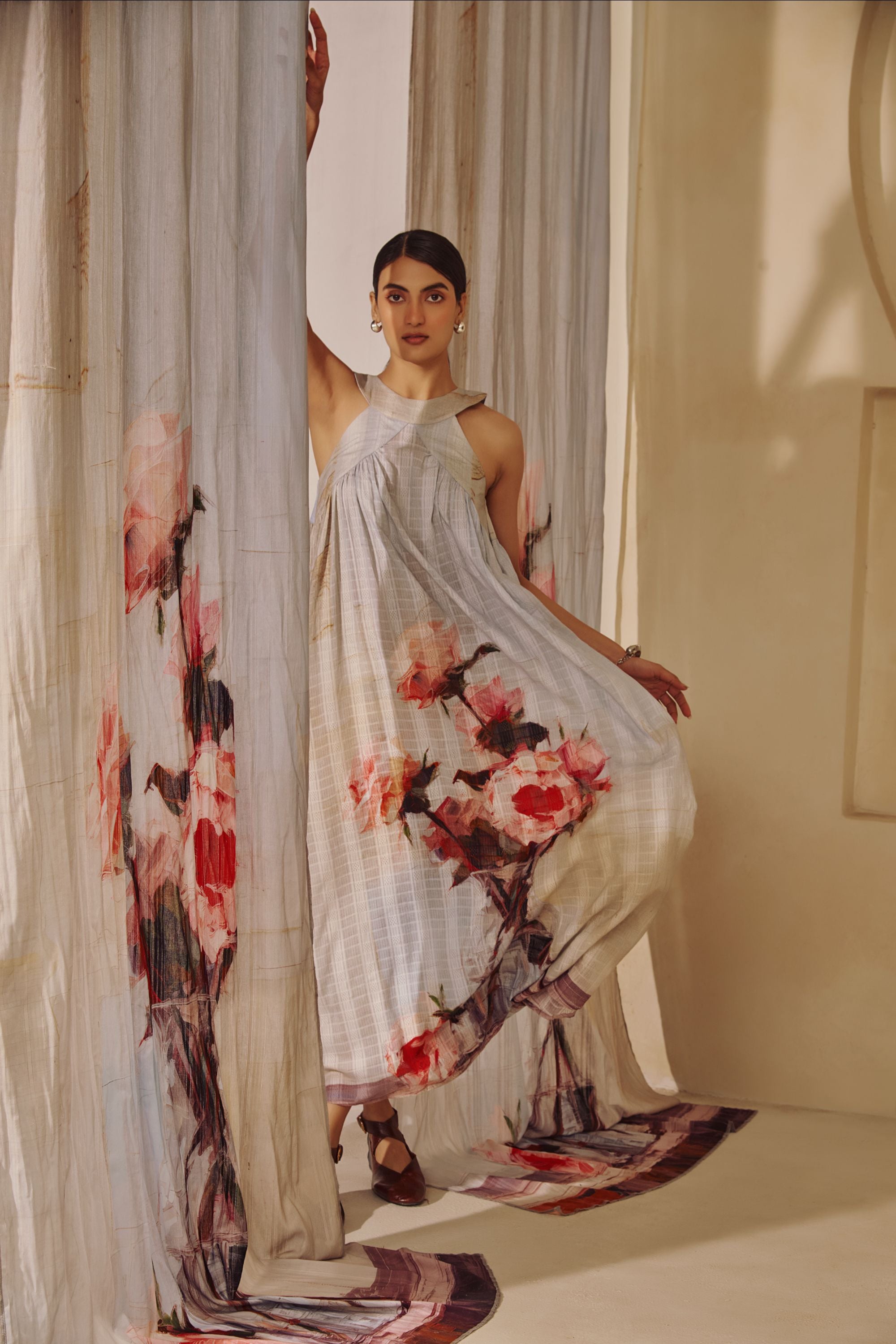 Halter Maxi dress of Hand Paint Look.