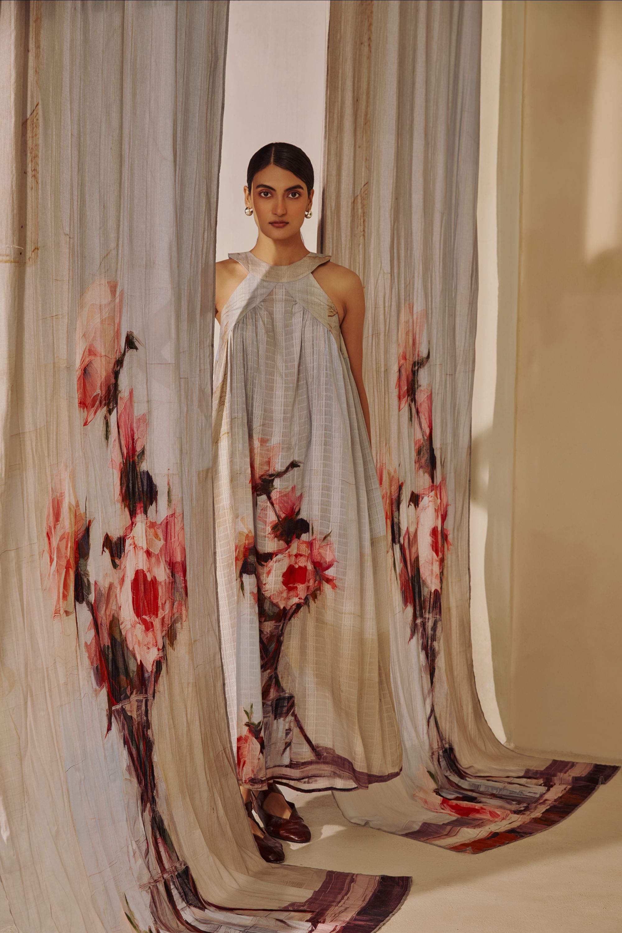 Halter Maxi dress of Hand Paint Look.