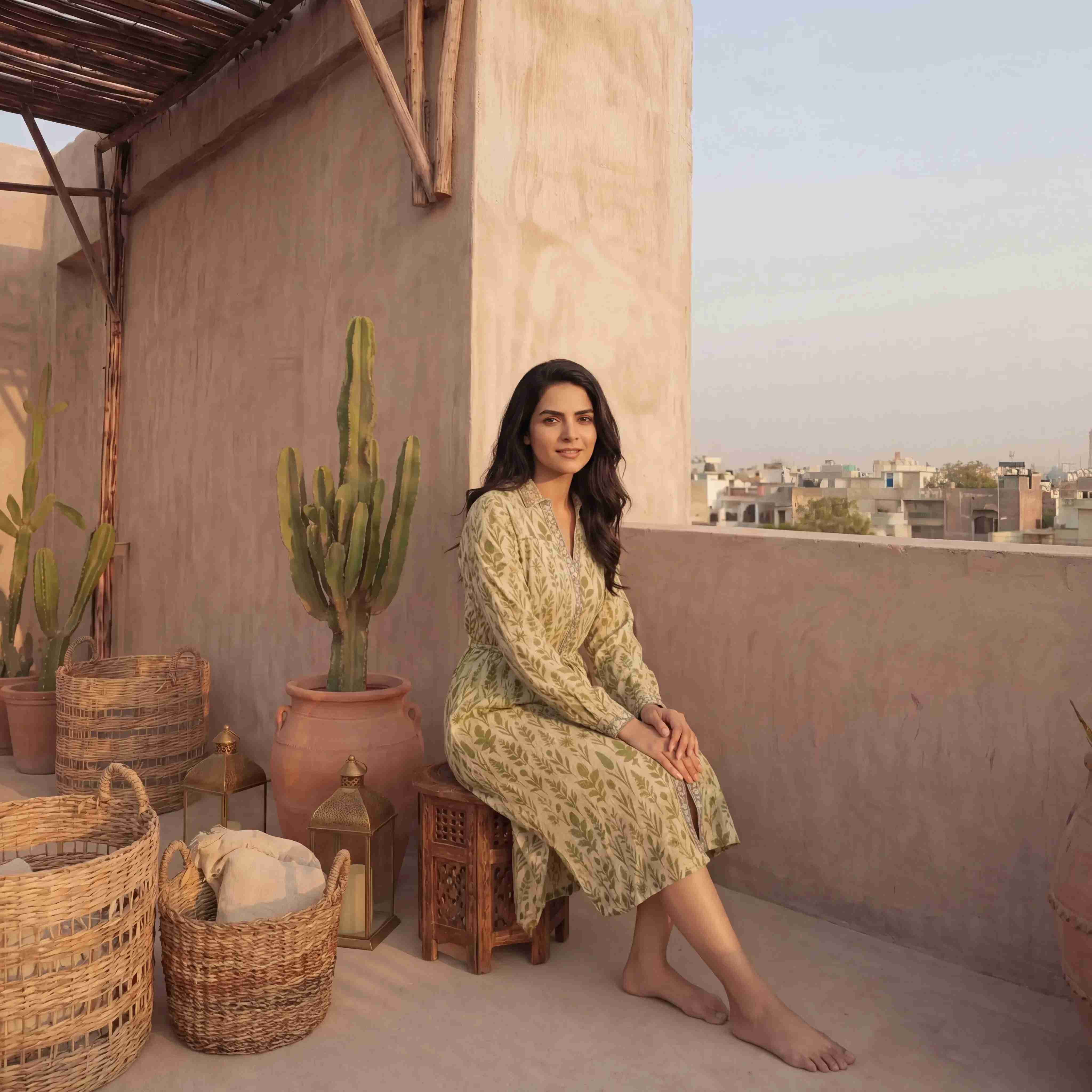 Olive Leaf Print Belted Shirt Dress