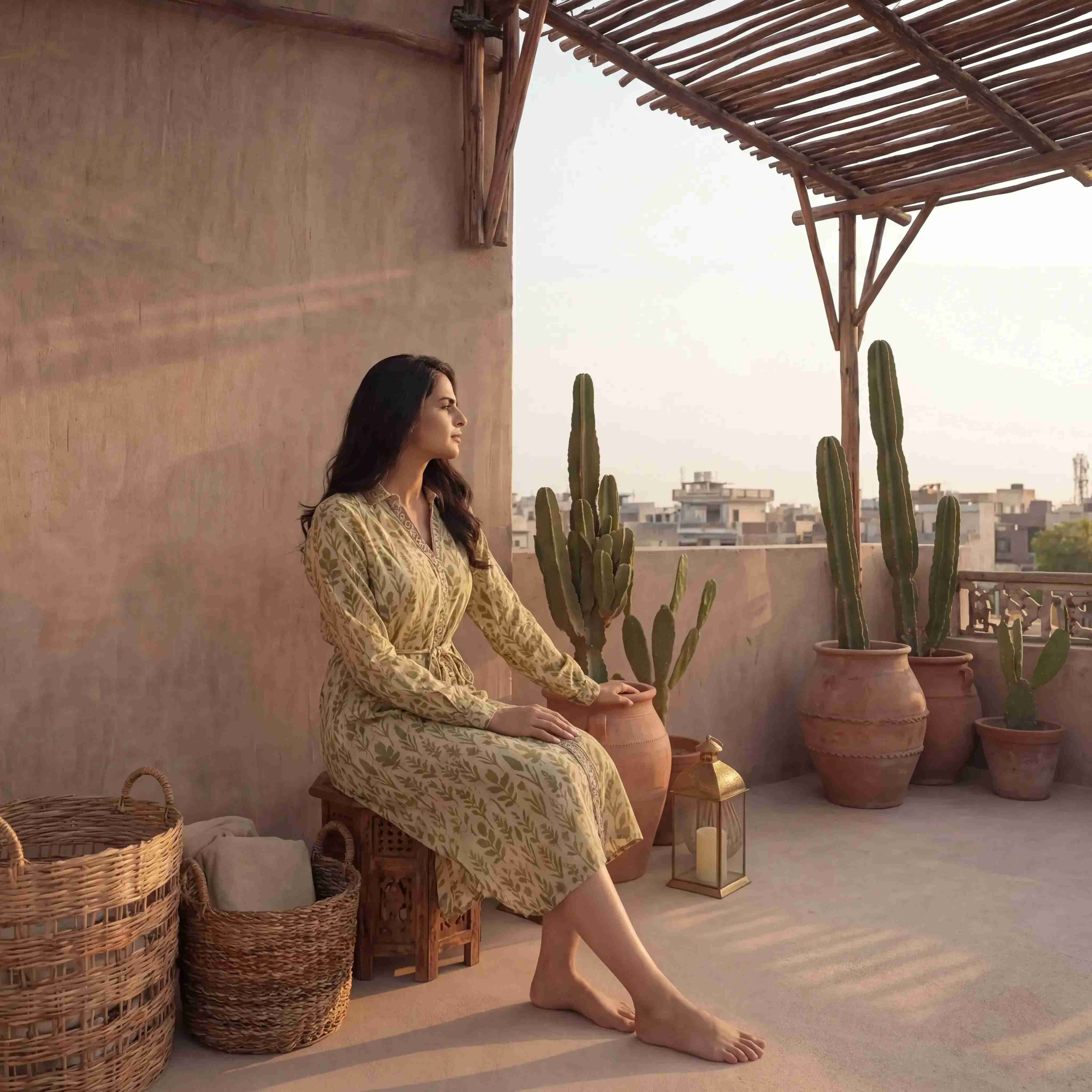 Olive Leaf Print Belted Shirt Dress