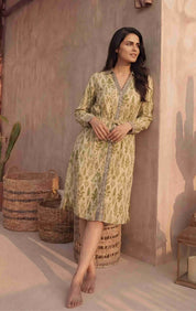 Olive Leaf Print Belted Shirt Dress