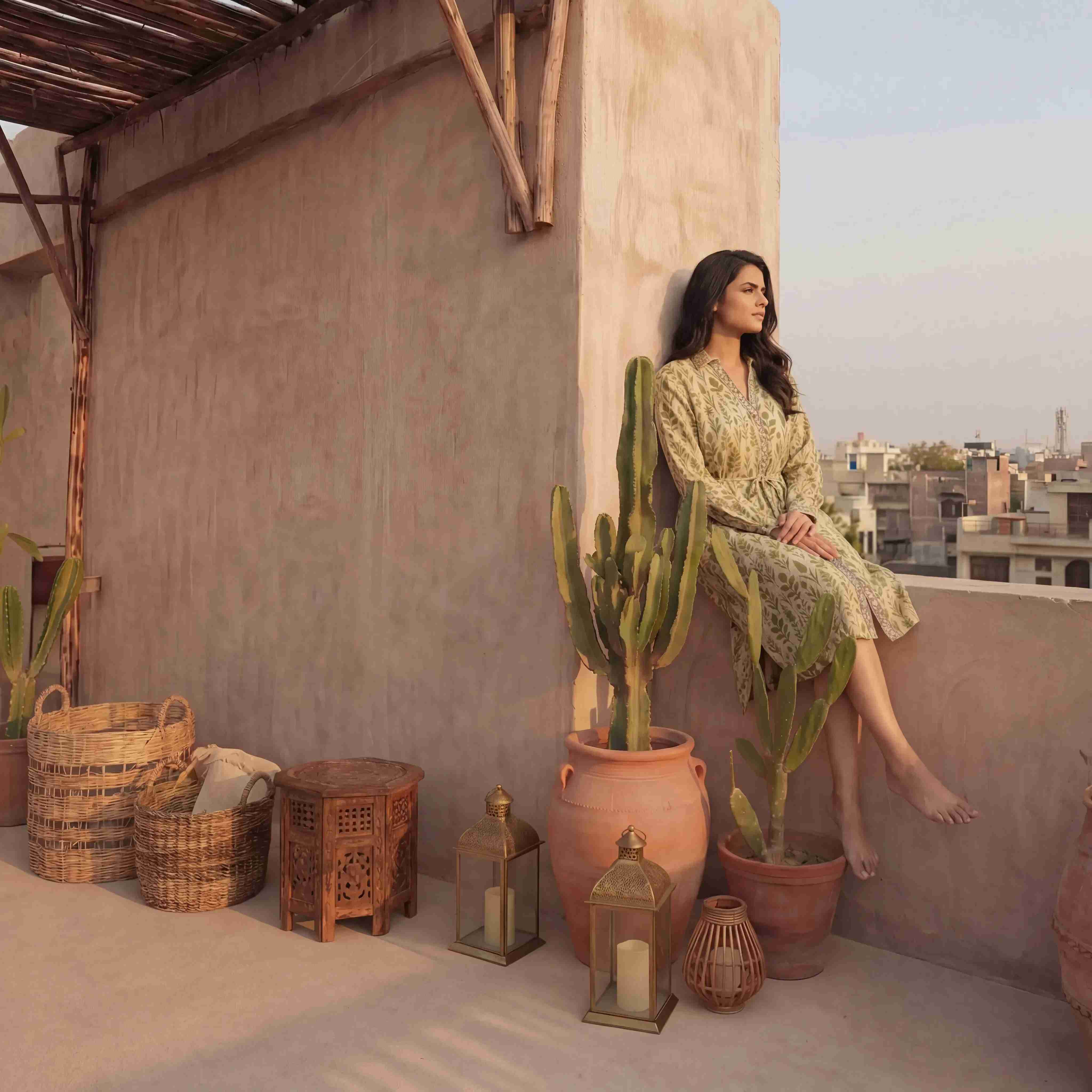 Olive Leaf Print Belted Shirt Dress