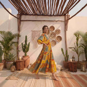 Mustard Patchwork Print Cotton Maxi Dress