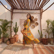 Mustard Patchwork Print Cotton Maxi Dress