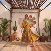 Mustard Patchwork Print Cotton Maxi Dress