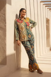 Turquoise Ornate Print Cotton Co-ord Set