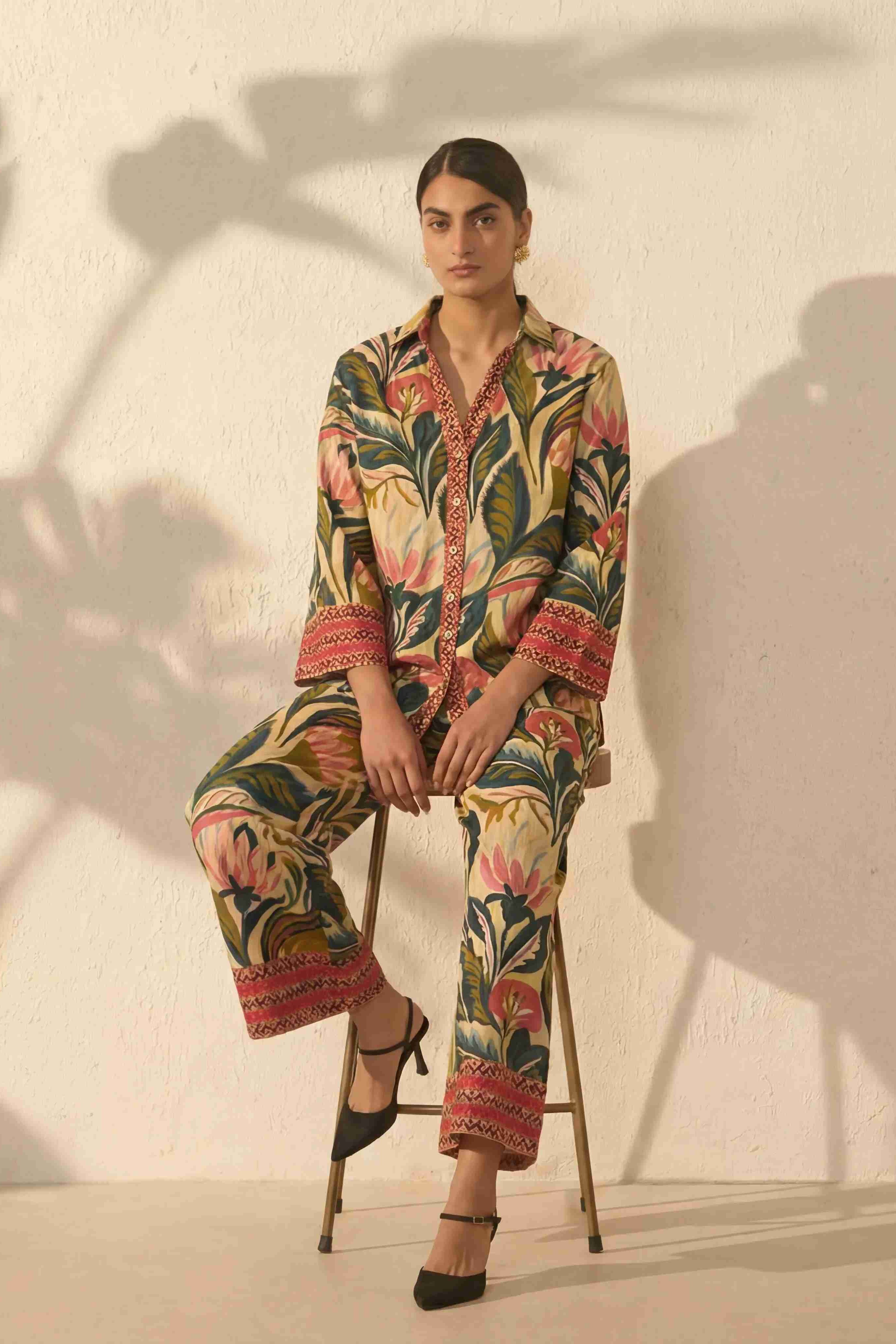 Moss Green Floral Tapestry Two Piece Set