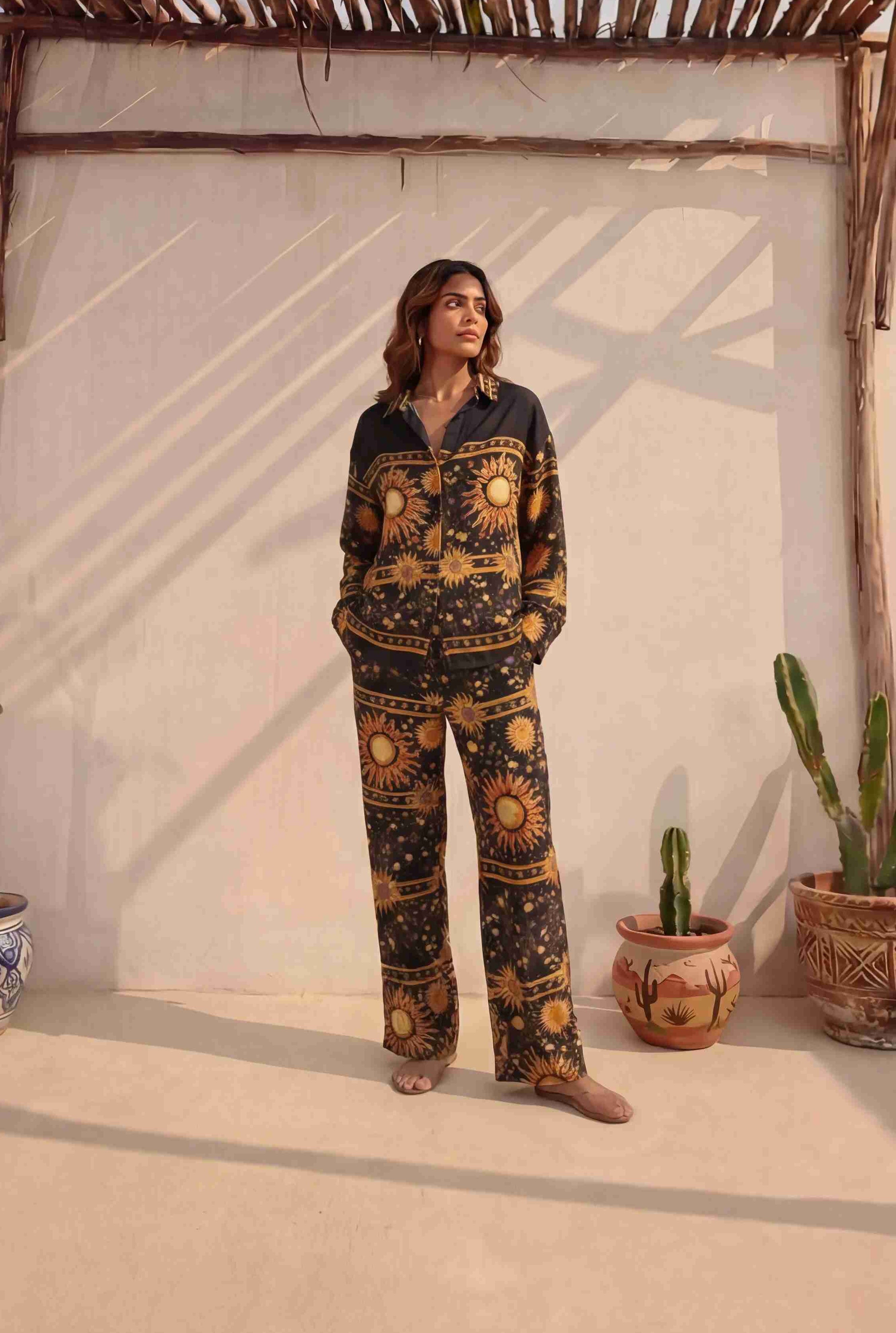 Black and Gold Celestial Print Co-ord Set