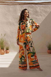 Tropical Multi Color Floral Print Shirt and Trousers