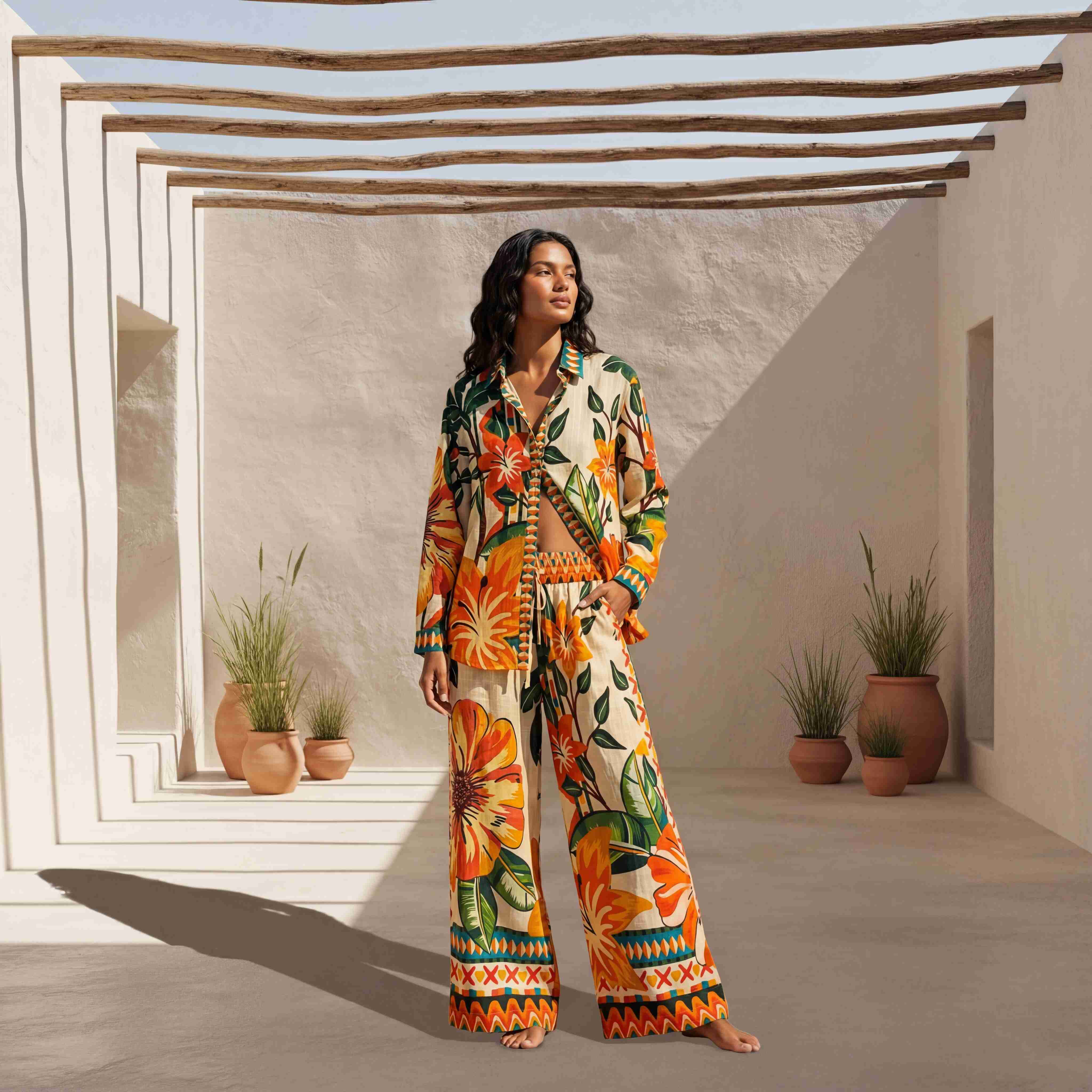 Tropical Multi Color Floral Print Shirt and Trousers