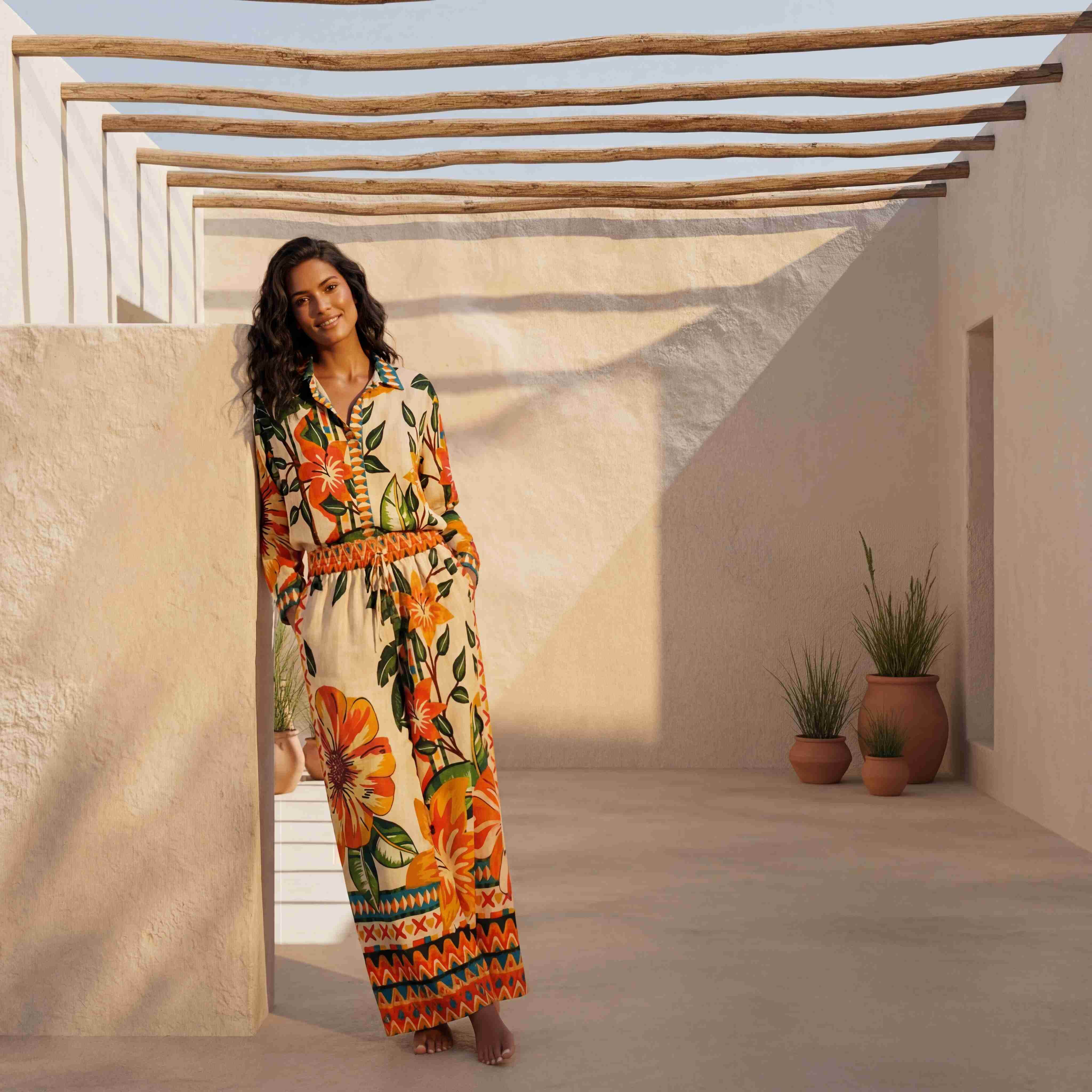 Tropical Multi Color Floral Print Shirt and Trousers