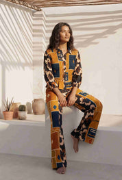Mustard Abstract Patchwork Print Co-ord Set