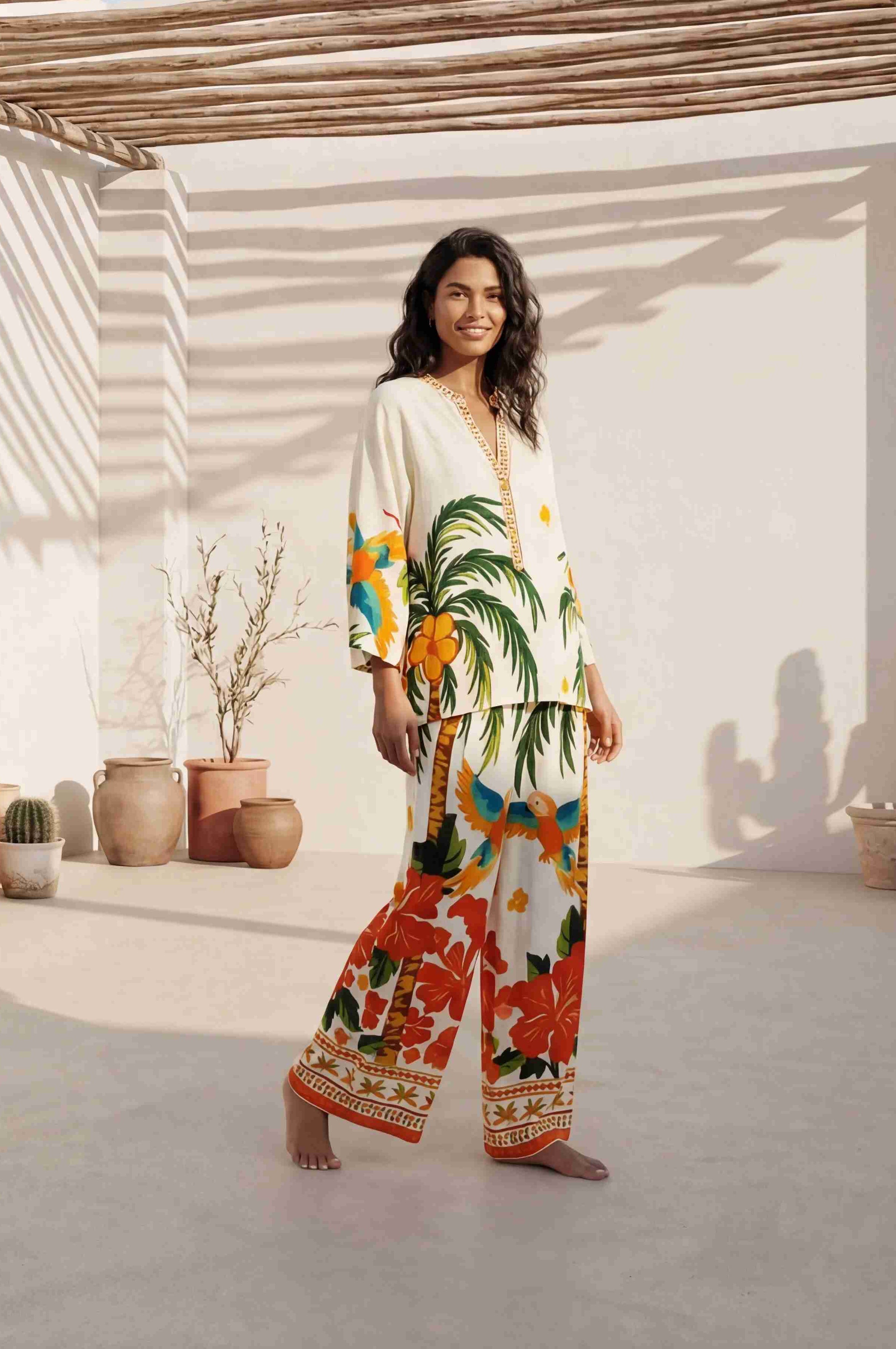 Paradise Exotic Bird Print Two piece set