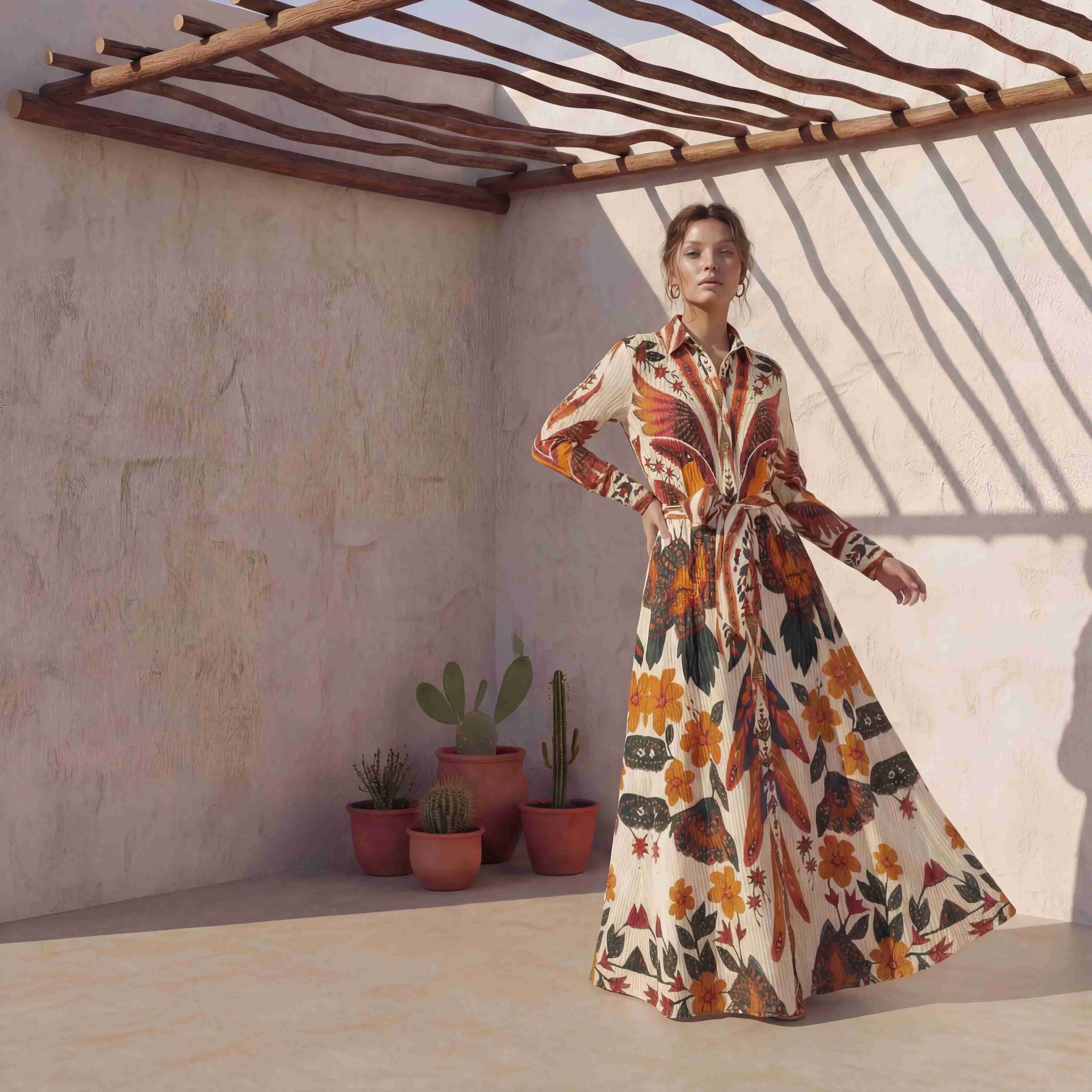 Amber Symmetrical Print Belted Shirt Dress