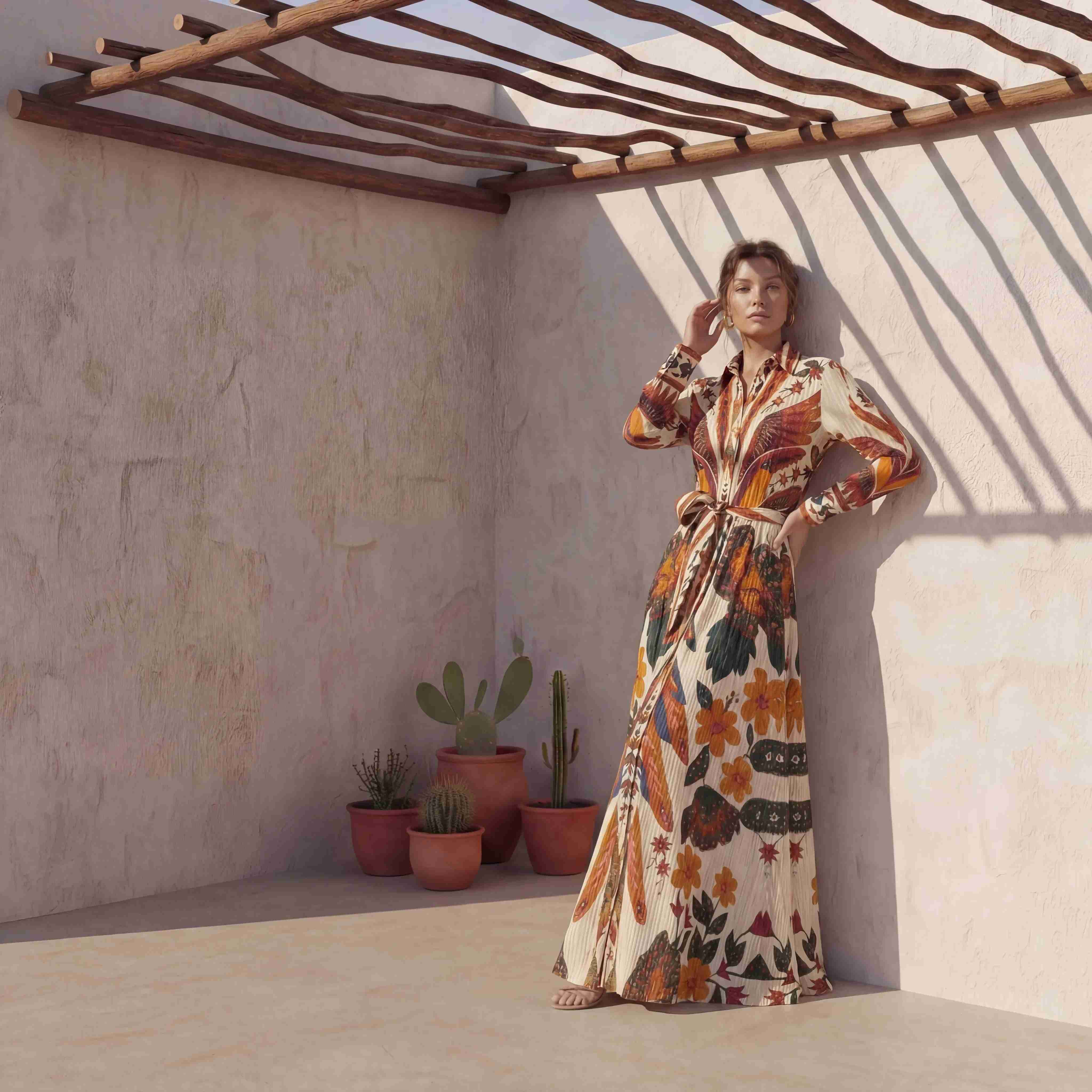 Amber Symmetrical Print Belted Shirt Dress