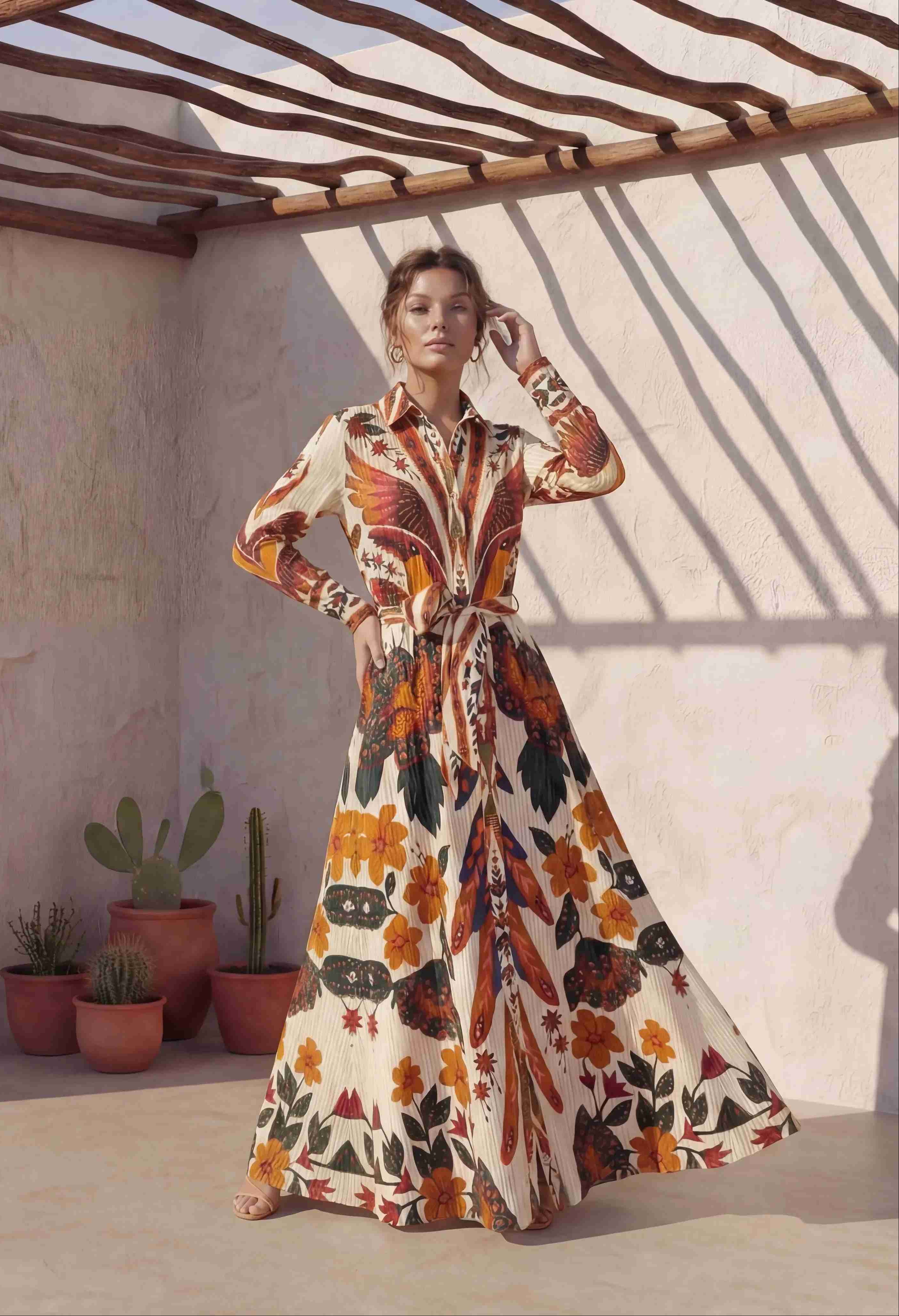 Amber Symmetrical Print Belted Shirt Dress