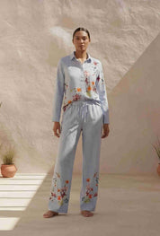Powder Blue Striped Floral Print Co-ord Set